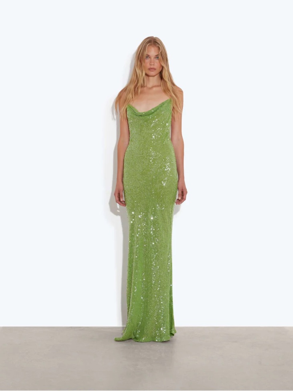 Rat & Boa Green Sequin Cowl Neck Slip Dress - Picture 3 of 8